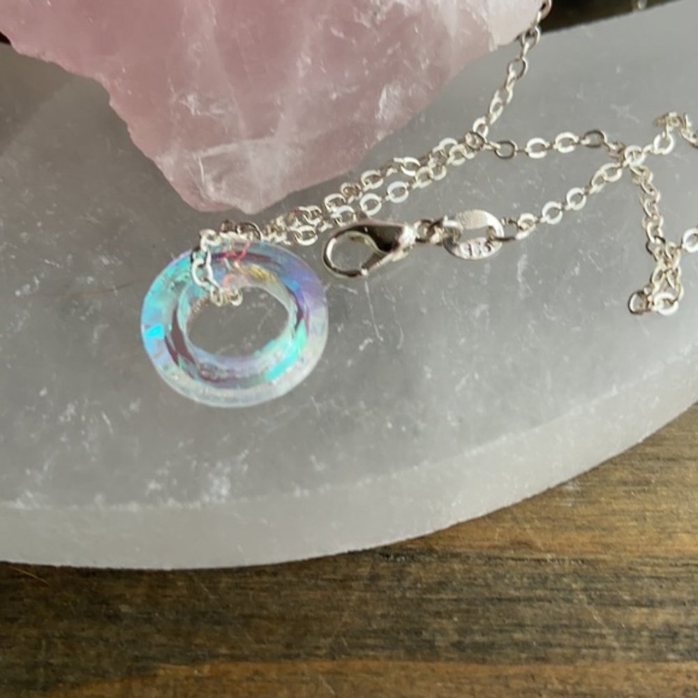 RAINBOW OPAL 14K  TRIO RINGS NECKLACE - Picture 7 of 7
